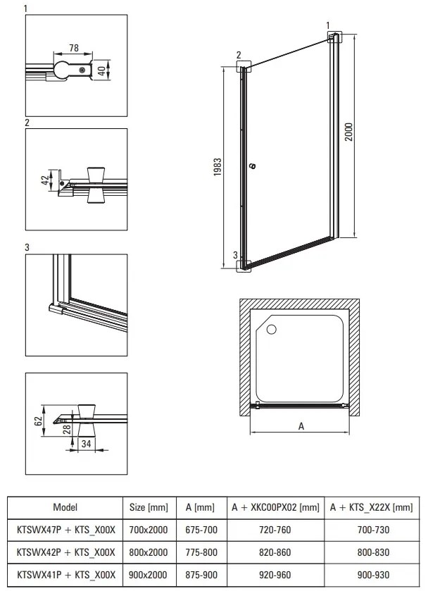 Deante Kerria Plus, 1-krídlové sprchové dvere 80x200 cm, 6mm číre sklo, čierny profil, DEA-KTSWN42P