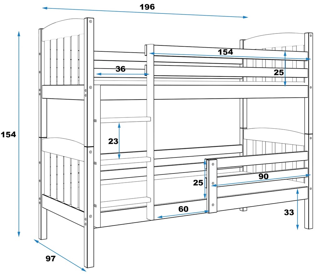Interbeds Poschodová posteľ Kubus prírodná 190cm x 90cm
