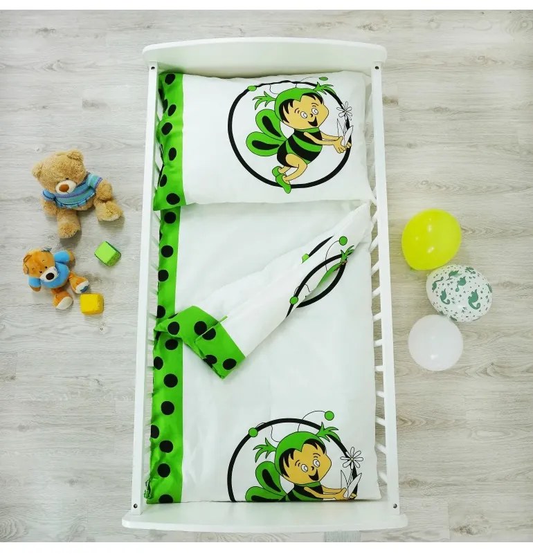 Obliečky detské bavlnené včielky zelené EMI, Detský set 90x130 + 45x65