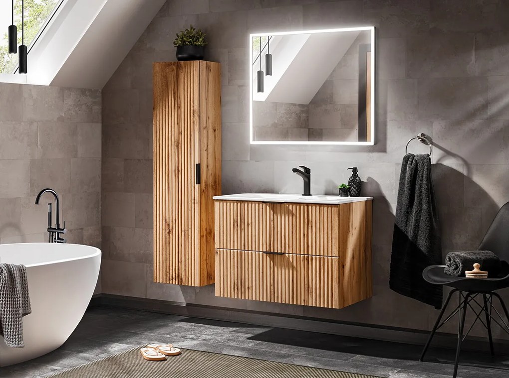 Závesná skrinka Casad so zápustným umývadlom 60 cm dub wotan/biela