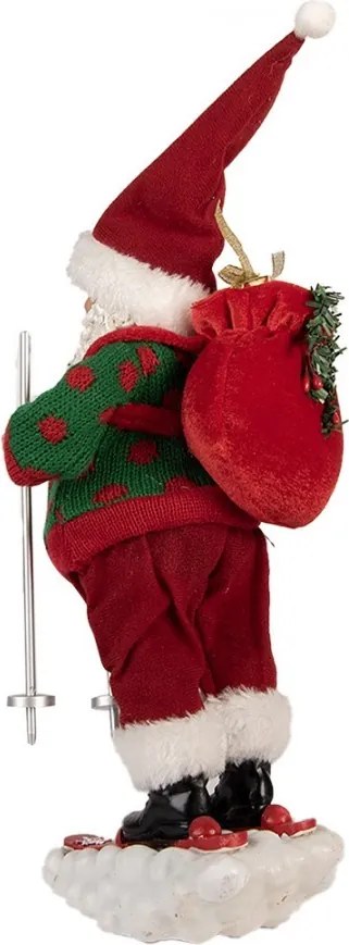 Červená vianočná figúrka Santa Claus na lyžiach - 15*13*28 cm