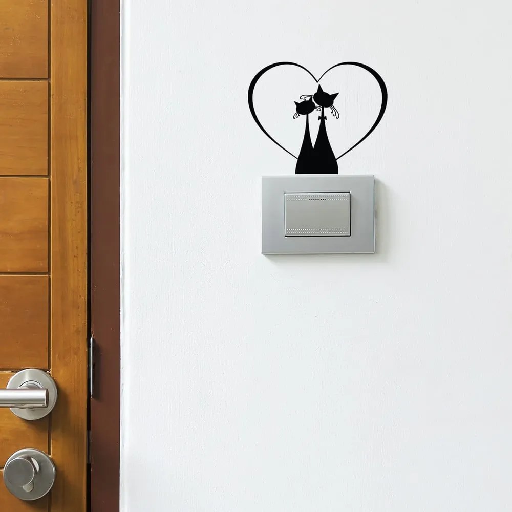 Čierna samolepka na vypínač Ambiance Cat Couple