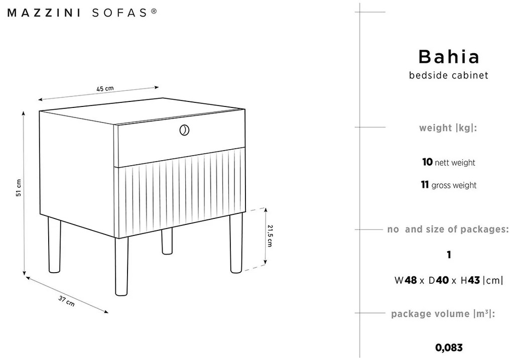 Nočný stolík Bahia 45 × 37 × 51 cm MAZZINI SOFAS