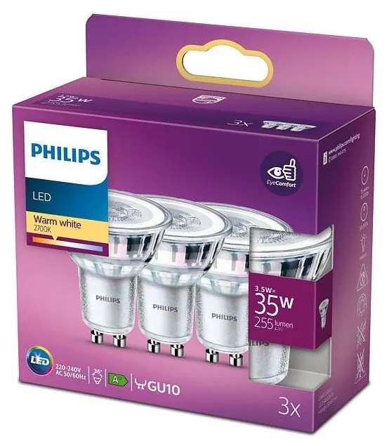 SADA 3x LED Žiarovka Philips GU10/3,5W/230V 2700K 8718699776213