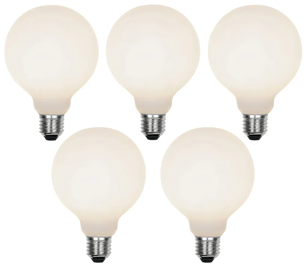 Sada 5 stmievateľných LED žiaroviek E27 s 3-stupňovým stmievaním G95 matné 5W 550lm 3000K