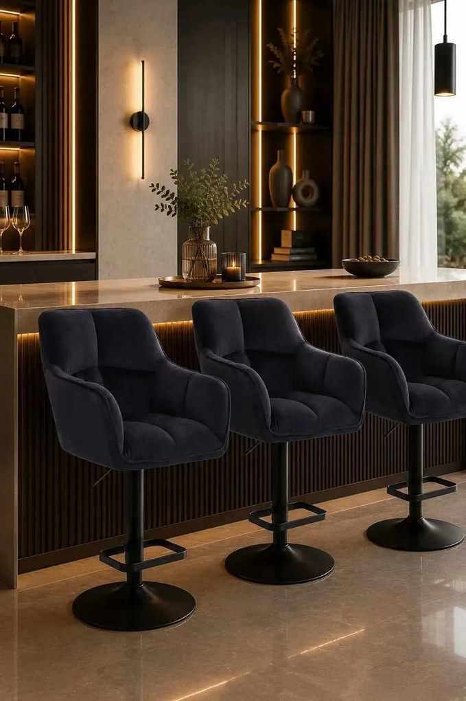 LuxuryForm DESIGN Barová stolička AMALFI VELUR na čiernom tanieri - čierna