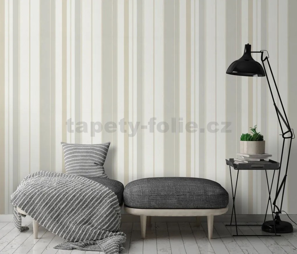 Vliesové tapety na stenu IMPOL Wall We Love 2 10139-31, pruhy štruktúrované sivo-béžovo-biele, rozmer 10,05 m x 0,53 m, Erismann