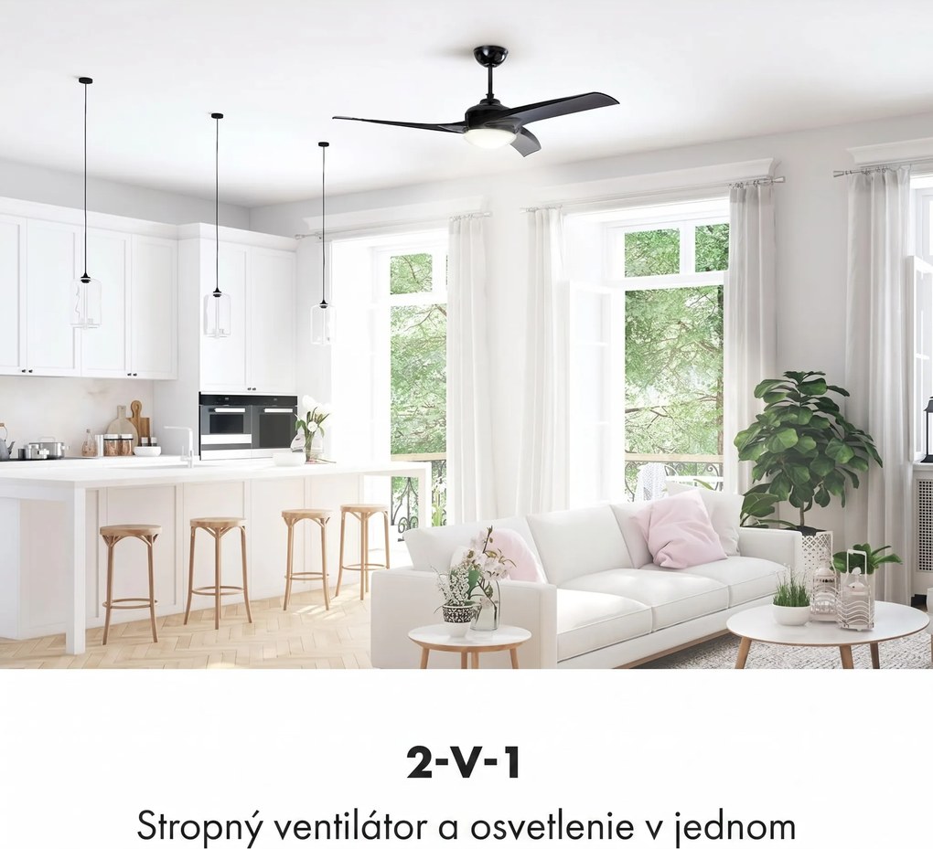 Klarstein Figo, stropný ventilátor, 52" (132 cm) Ø, výkon: 55 W, čierny