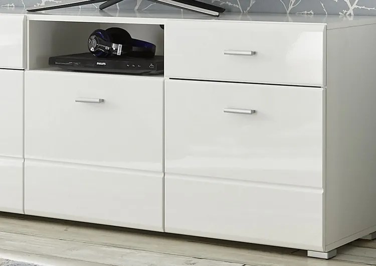 TV skrinka s nástennou policou Enrique, biely lesk