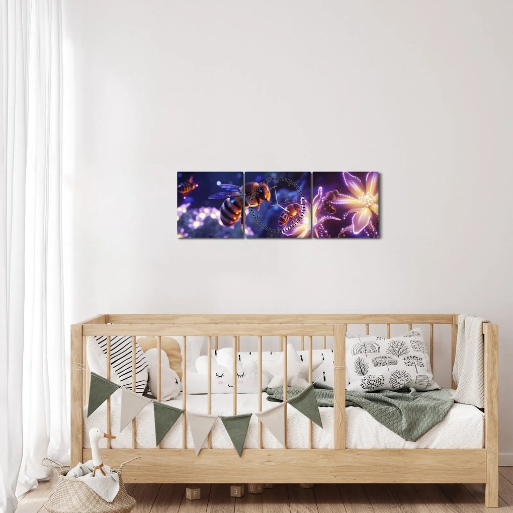 Obraz - Včelia lúka III. (s hodinami) (90x30 cm)