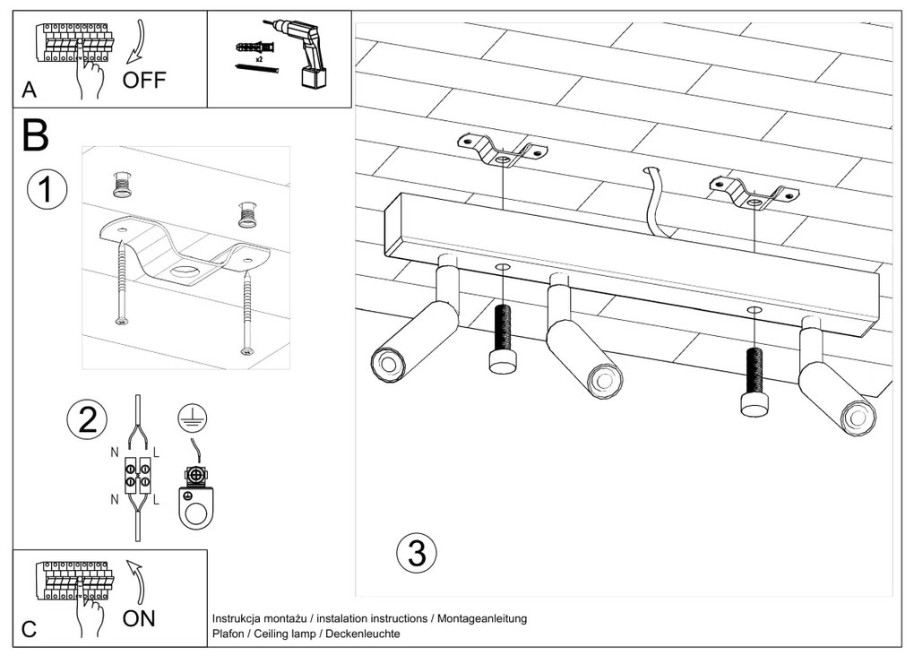 Bodové svietidlo Eyetech, 3x čierne kovové tienidlo, (možnosť polohovania)