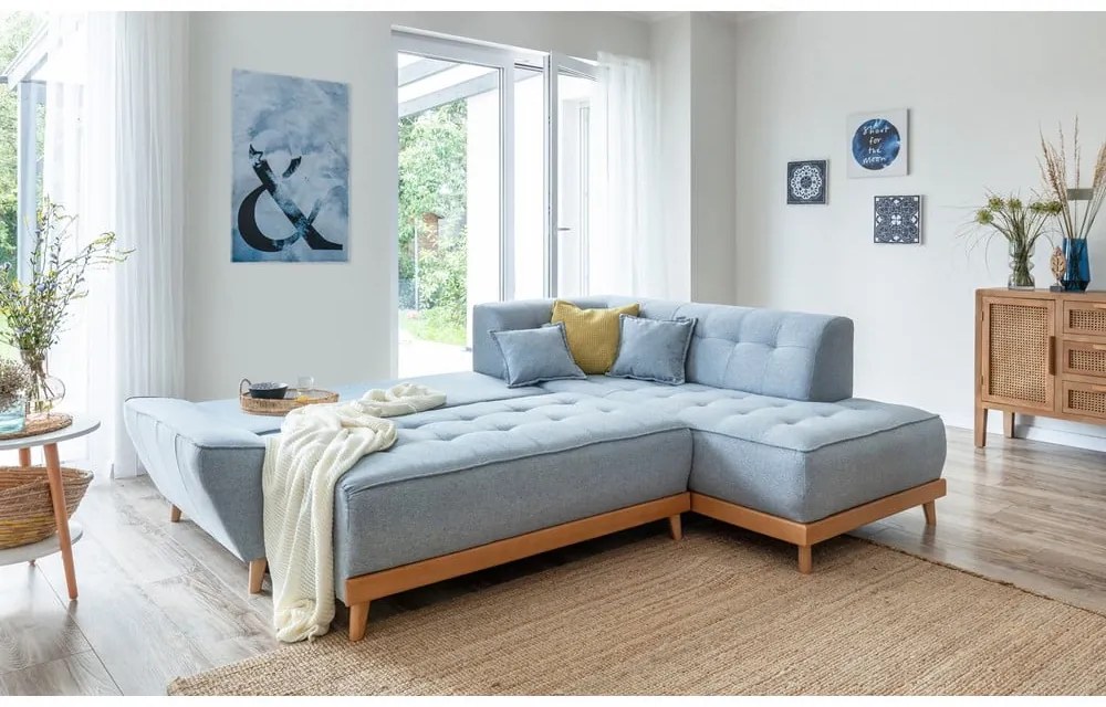 Svetlomodrá rozkladacia rohová pohovka Miuform Dazzling Daisy L, pravý roh