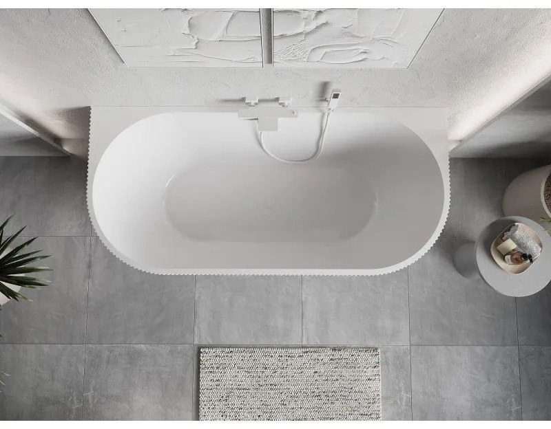 Mexen Oris, voľne stojaca ryhovaná vaňa 170 x 80 cm, biela lesklá, biely prepad, 52871708000-20