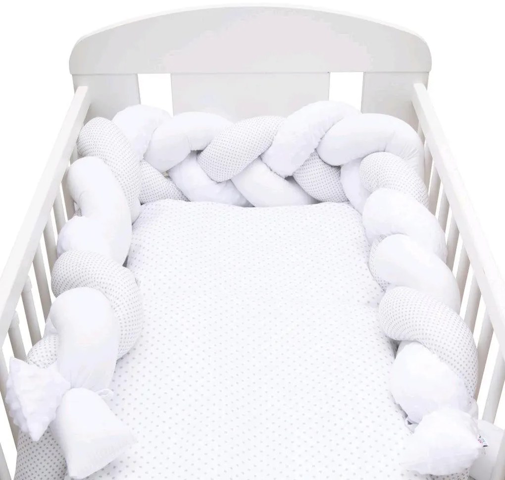 Ochranný mantinel do postieľky vrkoč New Baby Minka a Bodky sivý