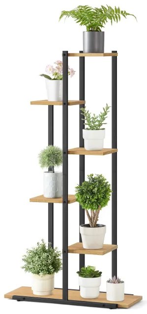 Stojan na kvety so šiestimi policami - dub / čierne nohy