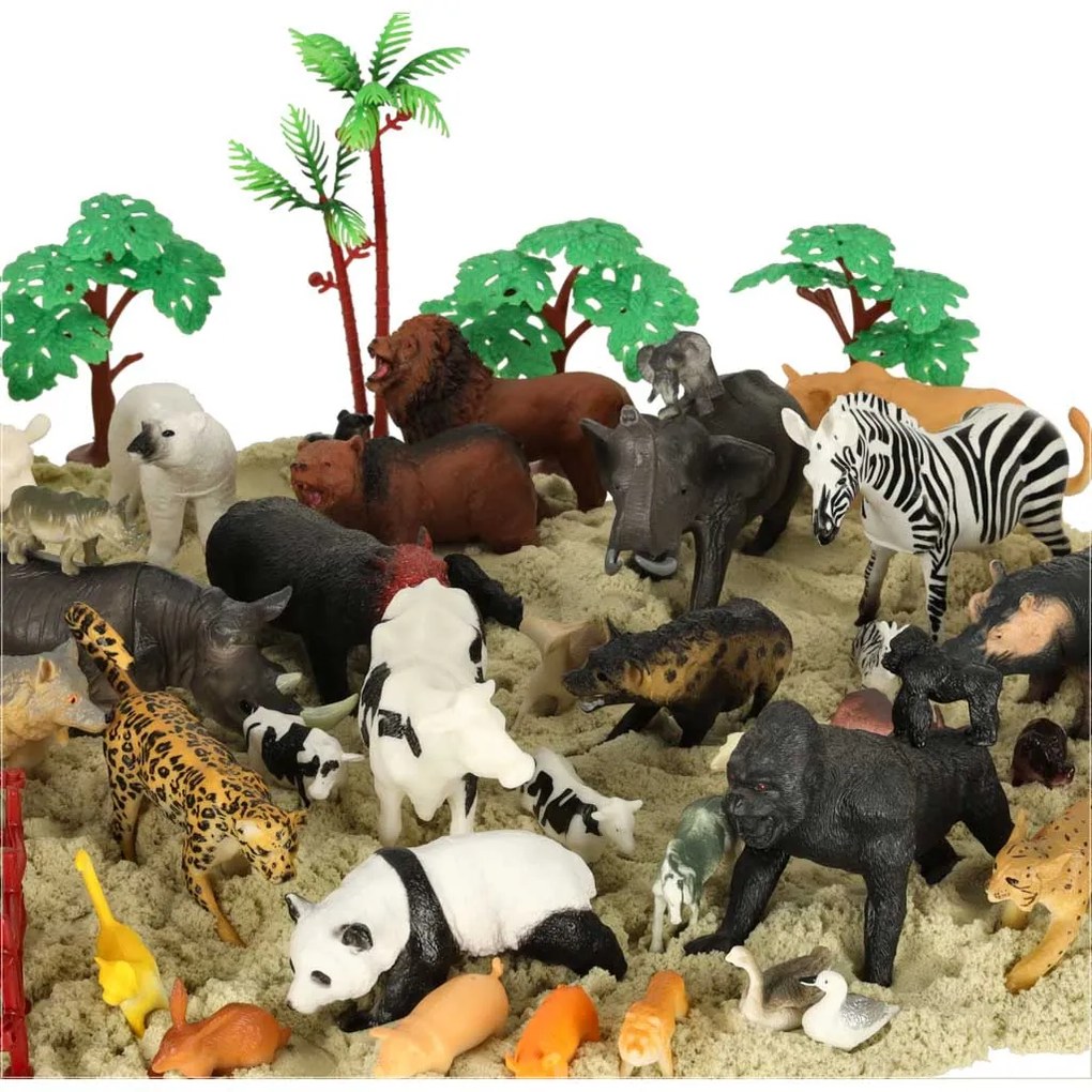 KIK Figúrky zvierat Zoo, Safari a Farma – hracia súprava 59 ks