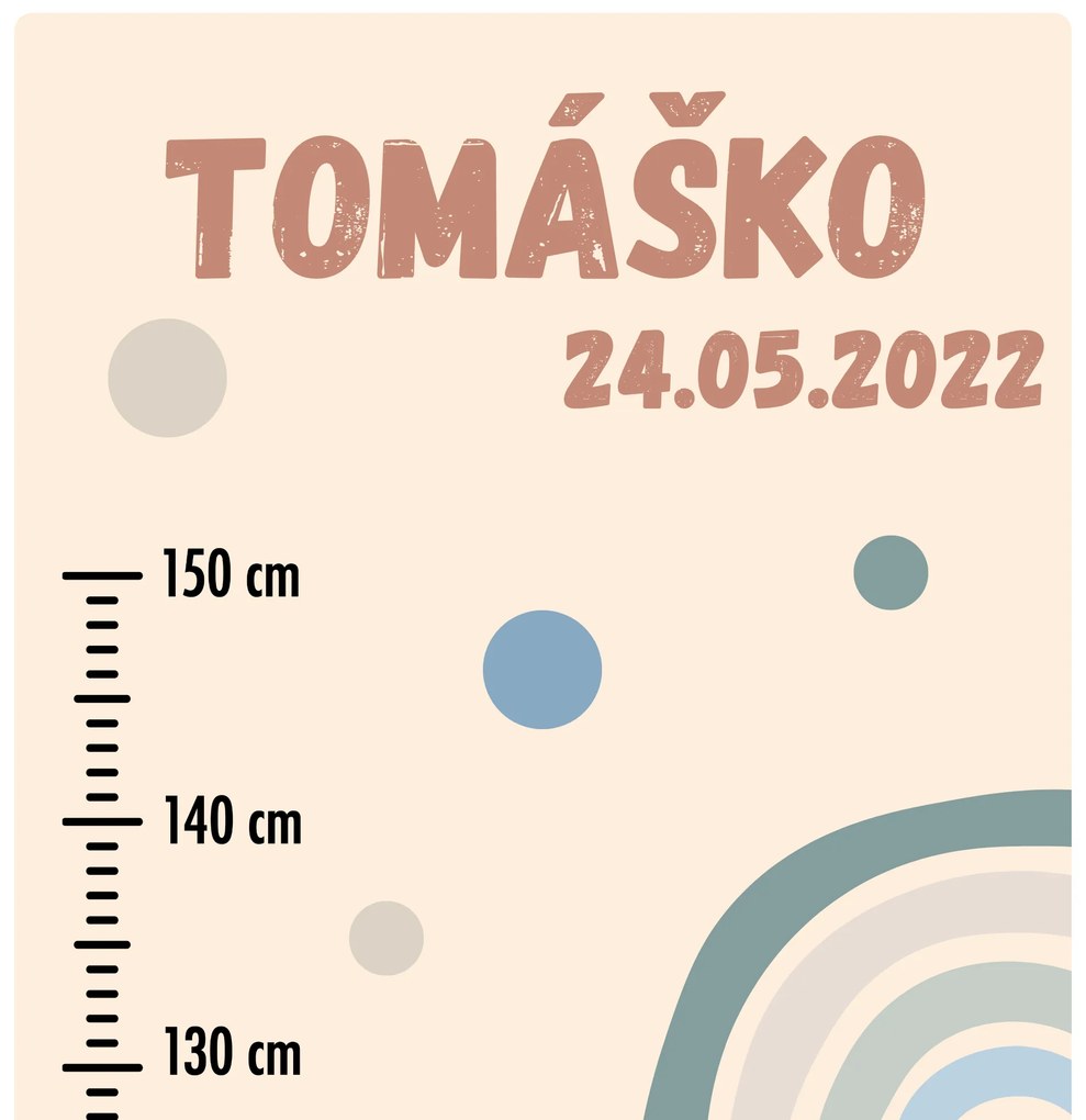 PIPPER. Detský meter s menom - Dúha 2 - textilná nálepka na stenu