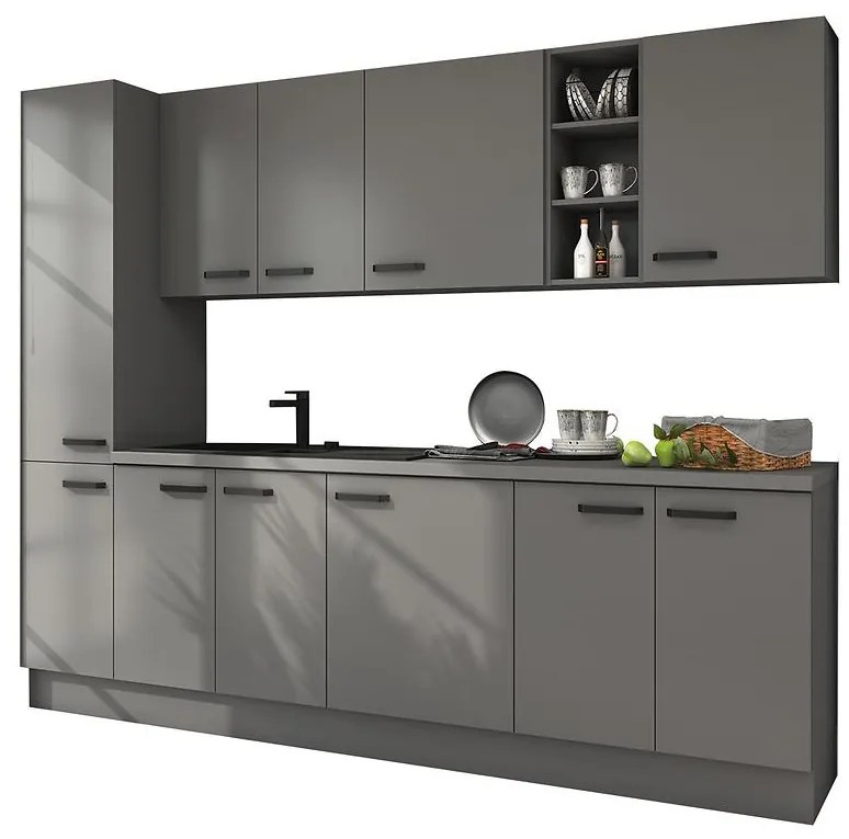Kuchynská linka Nessa antracit/antracit 260 bez kuchynskej dosky