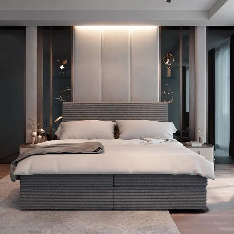AKCIA Čalúnená posteľ boxspring ISPIRA 140x200 cm sivá II. akosť Matrac: Matrac Bonell pružinový