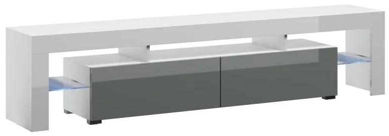 Televízny stolík Cama SOLO biely mat/sivý vysoký lesk/biely mat
