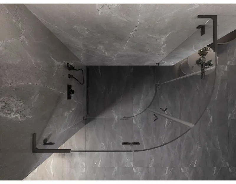 Mexen Lunar, L polkruhový sprchový kút naklápací doľava 90 x 70 cm, 8mm číre sklo, grafitový profil, 833L-090L-070P-95-00