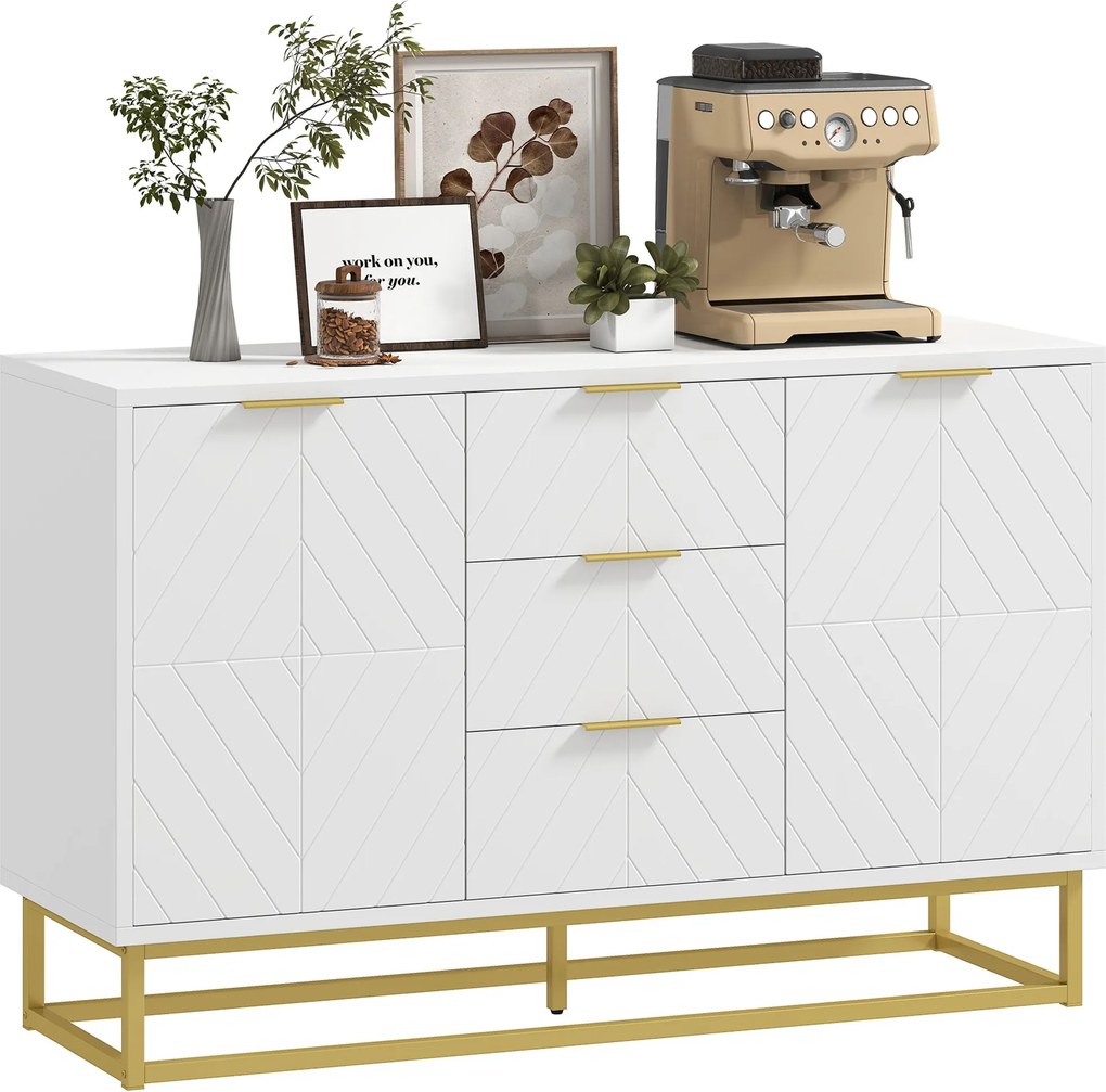 HOMCOM Moderný Sideboard s 3 Zásuvkami, 2 Dverami a Nastaviteľnou Poličkou do Obývacej Izby a Kuchyne, Antiklapací, 120x40x76 cm | Aosom