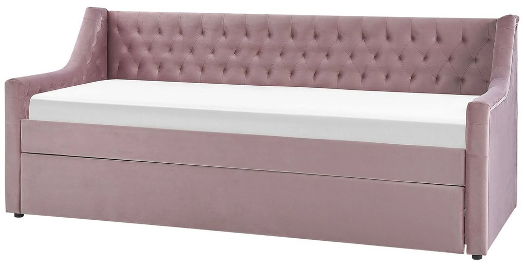 Rozkladacia zamatová posteľ 90 x 200 cm ružová MONTARGIS Beliani