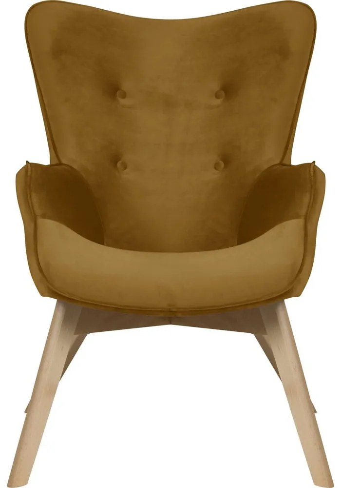 Zamatové kreslo v horčicovej farbe Niko – Ropez