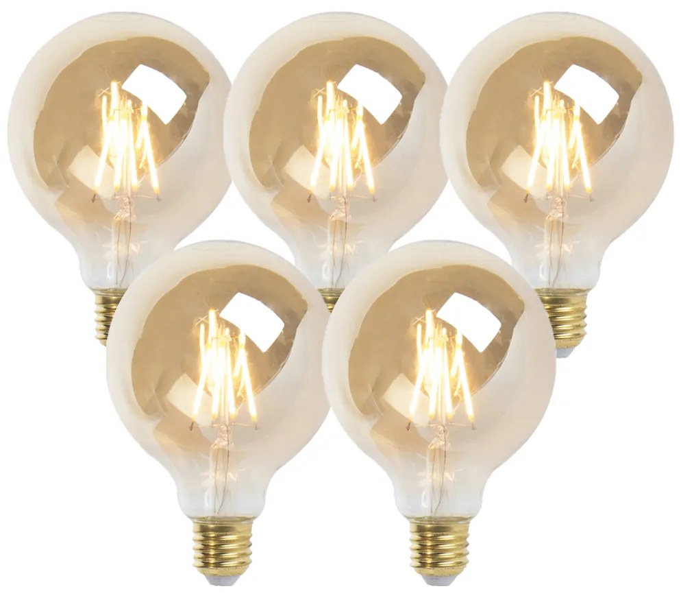 Sada 5 stmievateľných LED žiaroviek E27 G95 zlatá 5W 380lm 2200K