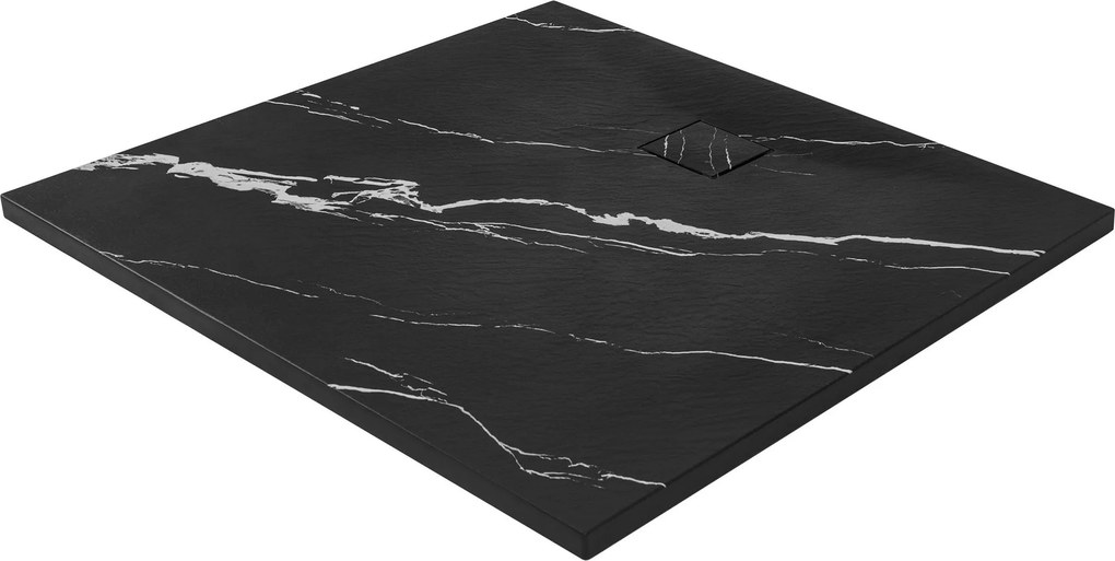 Štvorcová sprchová vanička z SMC kompozitu REA MAGNUM CARRARA 90x90 cm, čierny mramor