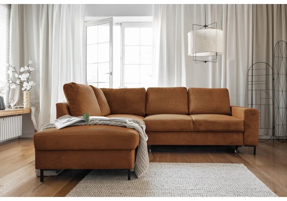 Oranžovohnedá menčestrová rozkladacia rohová pohovka (ľavý roh) Lofty Lilly – Miuform