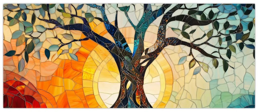 Obraz – Mozaika – slnko a strom I. (120x50 cm)