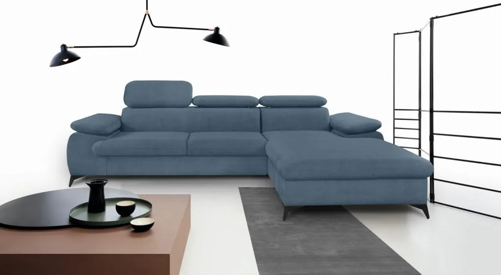 Rohová sedacia súprava Scala, denimovo modrá látka, pravý roh