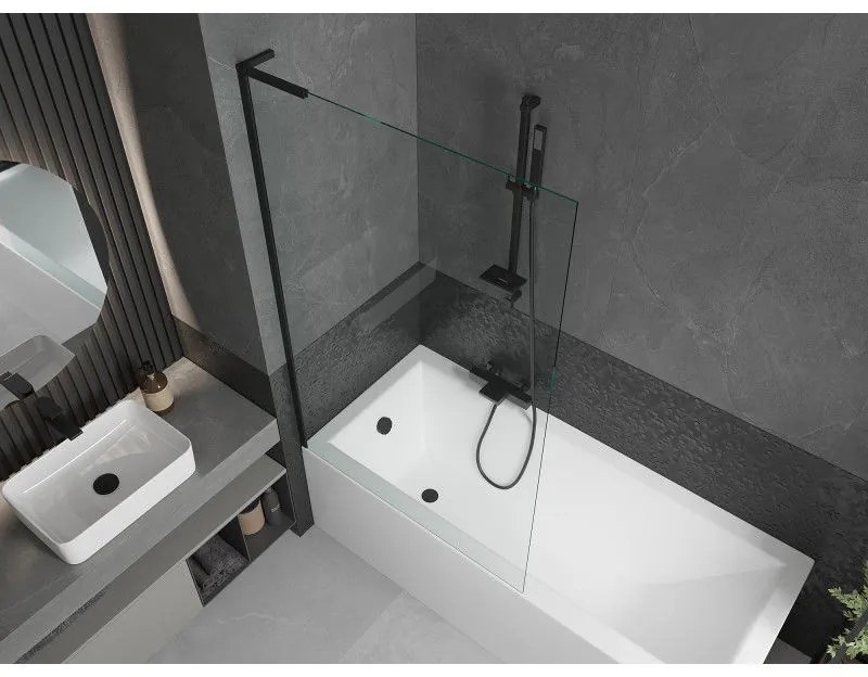 Mexen Next L, 1-krídlová vaňová zástena 100 x 150 cm, 6mm číre sklo, čierny profil, 895-100-000-03-00-70