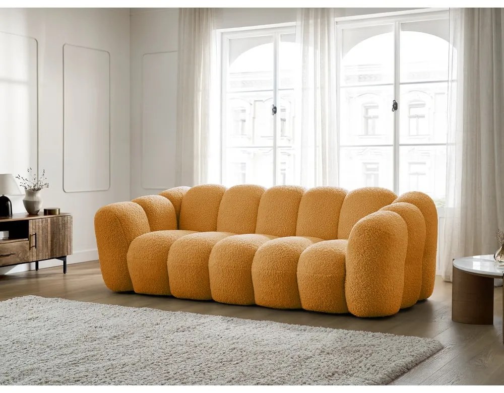 Pohovka z textílie buklé v horčicovej farbe 232 cm Hippolyte – Bobochic Paris