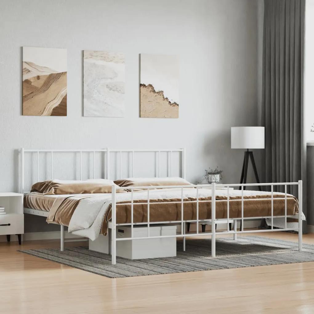 Kovový rám postele s čelom a podnožkou biely 183x213 cm 352552