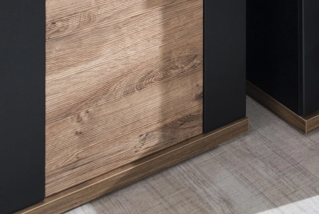 Vysoká vitrína Boston, čierna/dub ribbeck, s osvetlením, pravá