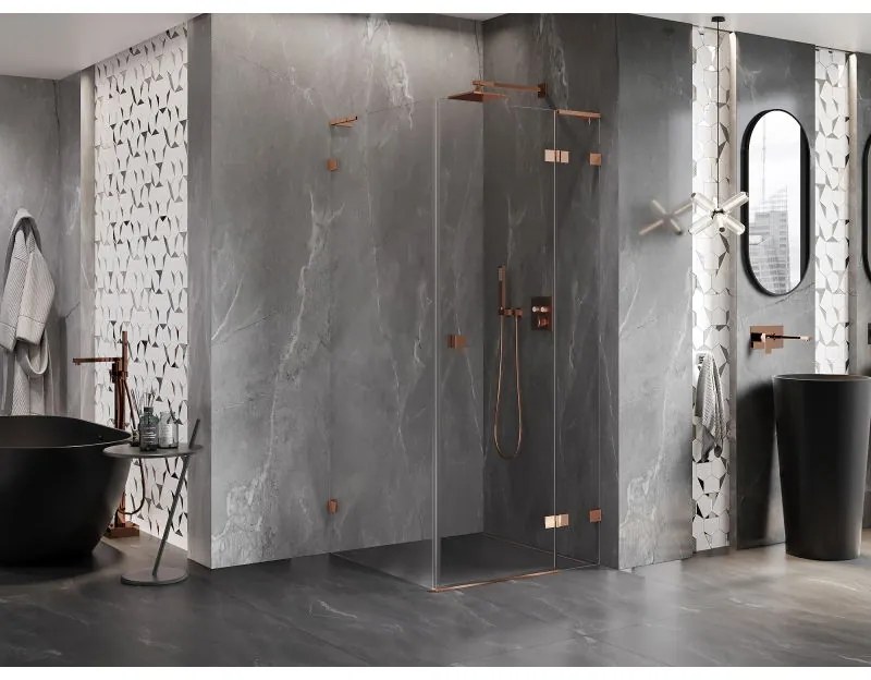 Mexen Lunar L, 1-krídlový sprchový kút, pravý, 80 x 80 cm, 8mm číre sklo, ružové zlato profil, 834L-080-080-60-00-P