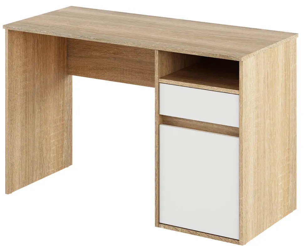 PC stôl, dub sonoma/biela, BILI NEW