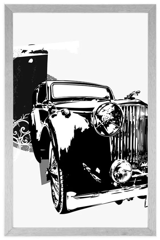 Plagát čiernobiele retro auto s abstrakciou - 60x90 white