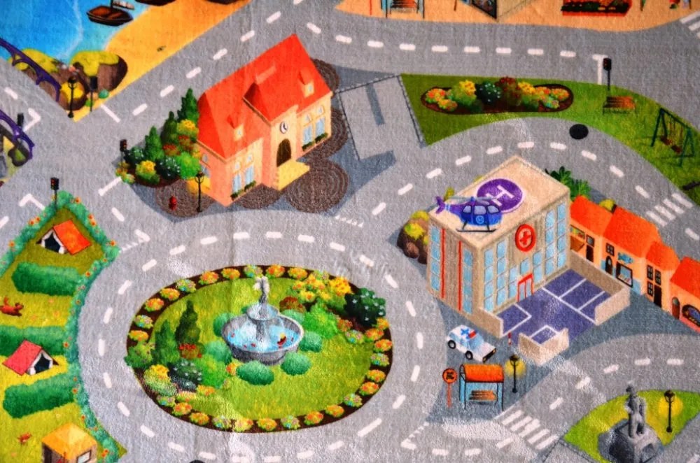 Protišmykový kusový koberec Ultra Soft Mesto s plážou, 70x95, viacfarebná, detská izba, Vopi