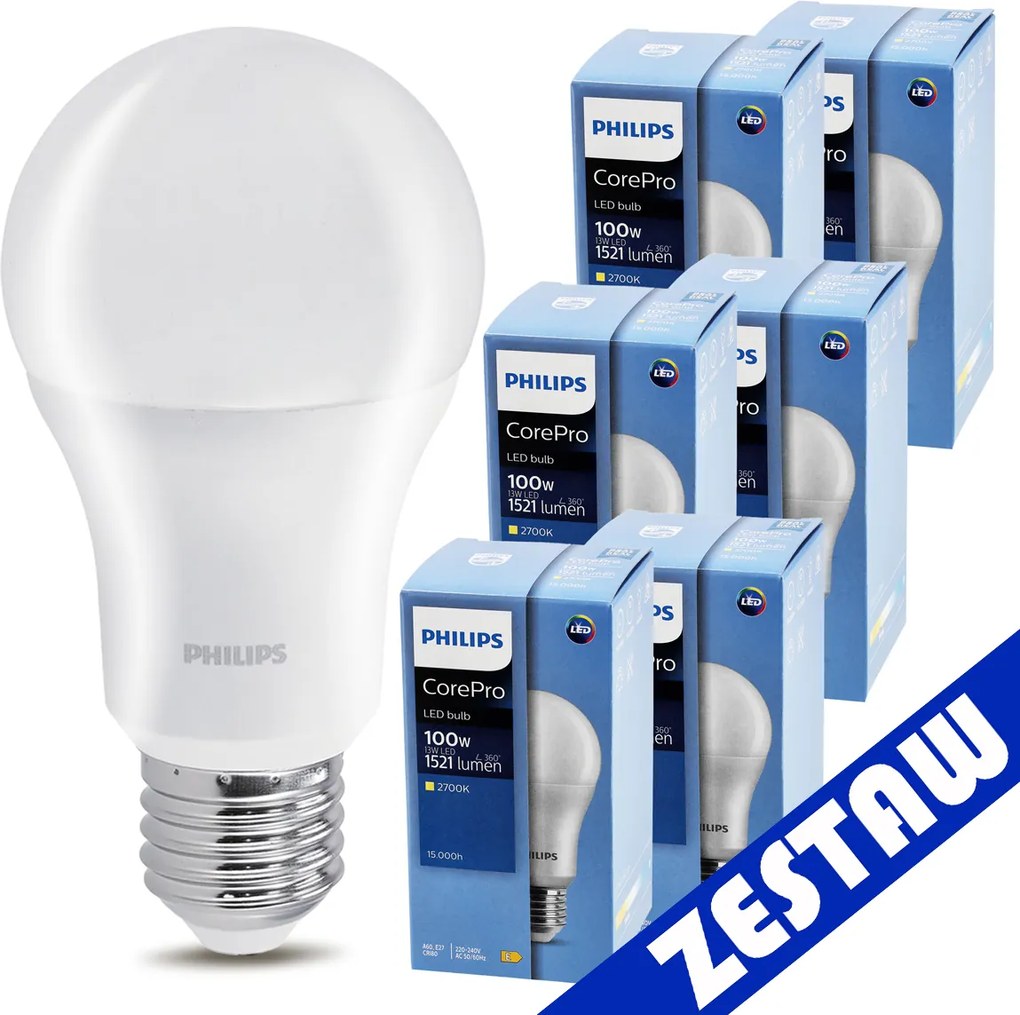 SADA 6x LED žiarovka E27 PHILIPS 13W = 100W 1521lm Farba 2700k Premium A60