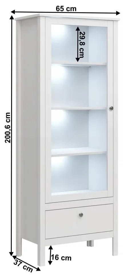 Vitrína 1W1S, biela, OLJE