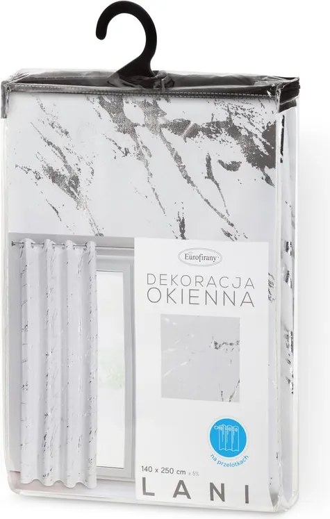 Dekorstudio Moderný záves LANI na dekoračných krúžkoch 140x250 cm - biely so striebornou potlačou