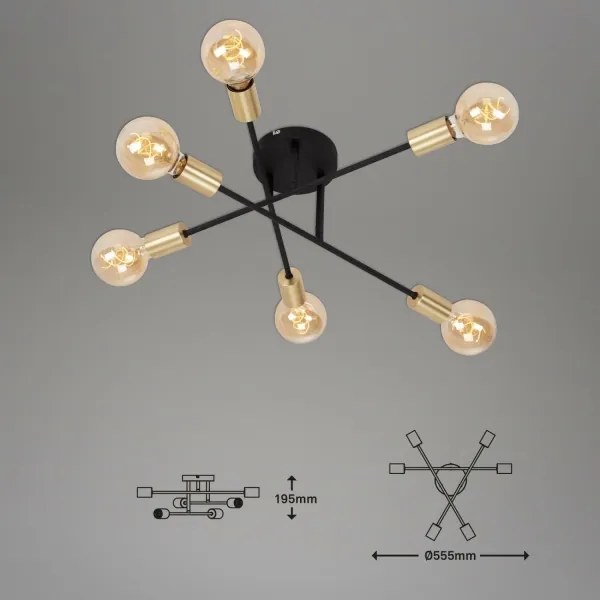 Briloner 3868-065 - LED Prisadený luster BLACK STEEL 6xE27/60W/230V