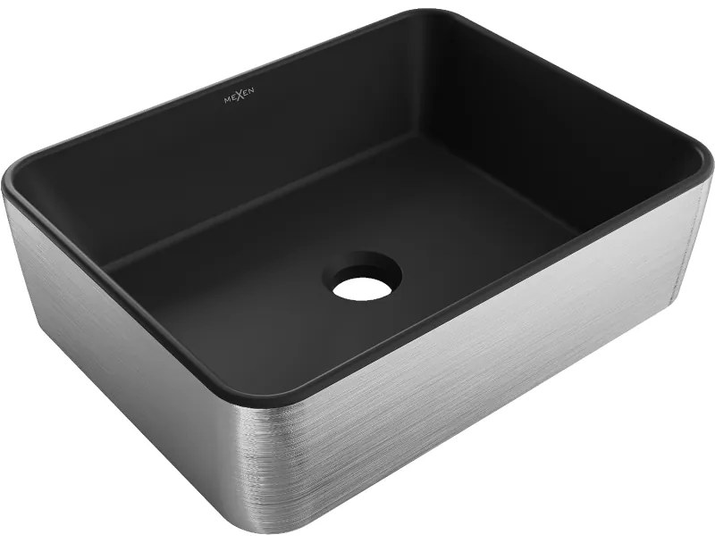 Mexen Catia, umývadlo na dosku 48x37x14 cm, čierna matná-strieborný vzor, 21314873