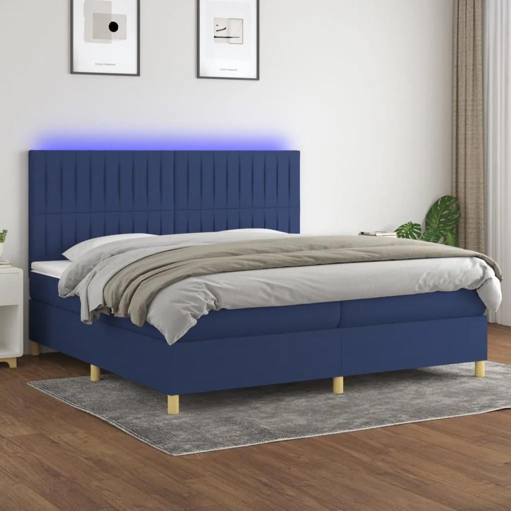 Posteľ boxsping s matracom a LED modrá 200x200 cm látka 3135627