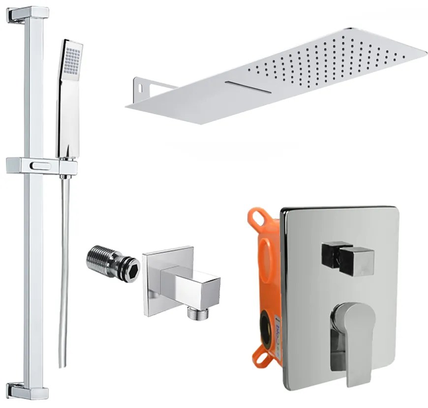 Mereo Mereo, Sprchová sada s podomietkovou batériou - 3-cestná - hranatý kryt, MER-CB60157C1N