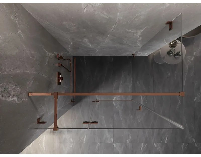 Mexen Lunar T, výklopný ľavý sprchový kút 140 x 80 cm, 8mm číre sklo, profil ružové zlato, 834T-140-080-60-00-L
