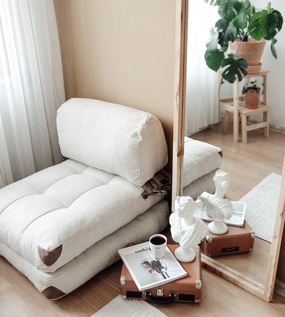 Rozkládací futonové křeslo Kadife Teddy krémové